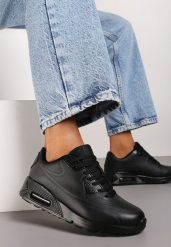 Czarne Casualowe Sneakersy na Płaskiej Podeszwie Ozdobione Perforacją i Transparentną Wstawką Dunelia. Czarne obuwie sportowe damskie Renee, z materiału, bez zapięcia. Za 109.99 zł.