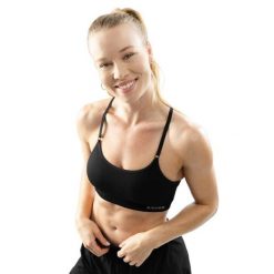 Damski bezszwowy biustonosz sportowy Fitness Siroko Ness. Czarne biustonosze sportowe damskie SIROKO, bez wzorów, z materiału. W wyprzedaży za 126.00 zł.