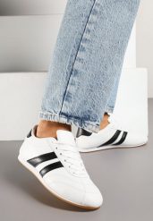 Biało-Czarne Sznurowane Sneakersy w Stylu Tenisówek Liavessa. Białe obuwie sportowe damskie Born2be, z jeansu, bez zapięcia, tenisowe. Za 84.99 zł.