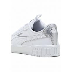 Damskie sneakersy Carina 2.0 Pop Up Metallics PUMA. Białe obuwie sportowe damskie Puma, ze skóry, bez zapięcia, trekkingowe. Za 427.00 zł.