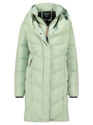 Geographical Norway Płaszcz zimowy "Djamila" w kolorze jasnozielonym rozmiar: L. Zielone płaszcze damskie Geographical Norway, na zimę, l, bez wzorów, z puchu, bez kaptura. Za 361.13 zł.