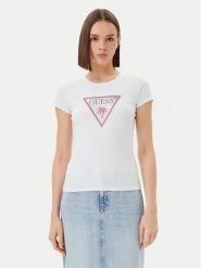 Guess T-Shirt E5GI08 J1314 Biały Slim Fit. Białe t-shirty damskie Guess, s, z aplikacjami, z bawełny, bez kołnierzyka. Za 119.99 zł.