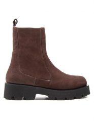 Simple Botki SL-15-02-000049 Brązowy. Brązowe botki damskie Simple, z nubiku, bez obcasa, na płaskiej podeszwie, bez zapięcia. Za 419.99 zł.