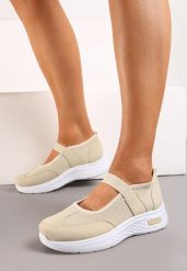 Ciemnobeżowe Wsuwane Tenisówki z Siateczką i Elastyczną Gumką Volema. Brązowe obuwie sportowe damskie Born2be, bez zapięcia, tenisowe. Za 74.99 zł.