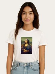 WOOOP Koszulka "Mona Lisa Tennis" w kolorze białym rozmiar: L. Białe koszulki damskie Wooop, l, bez wzorów, z bawełny, bez kołnierzyka, bez ramiączek. Za 56.99 zł.