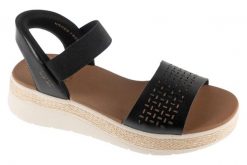 Sandały damskie, Slip-Ins: Bobs Sun Ray. Czarne sandały damskie Skechers, bez wzorów, z materiału, bez obcasa, bez zapięcia. Za 319.99 zł.