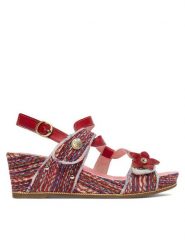 Laura Vita Sandały Beclindao 20 Czerwony. Czerwone sandały damskie LAURA VITA, bez wzorów, ze skóry, bez obcasa, na koturnie, bez zapięcia. Za 399.99 zł.