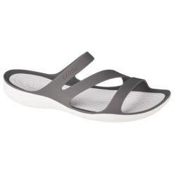 Klapki damskie Crocs Swiftwater Sandal W Smokewhite. Białe klapki damskie Crocs, bez wzorów, z materiału, bez obcasa, bez zapięcia. W wyprzedaży za 232.35 zł.