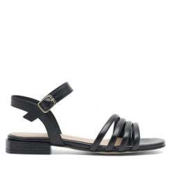 Sandały Badura. Czarne sandały damskie Badura, bez wzorów, bez obcasa, na płaskiej podeszwie, bez zapięcia. Za 269.99 zł.