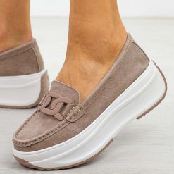 Beżowe skórzane mokasyny damskie na platformie Filippo Dp6132/25. Brązowe mokasyny damskie Filippo, na jesień, z jeansu, bez obcasa. Za 219.00 zł.