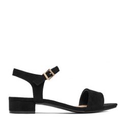 Sandały JENNY. Czarne sandały damskie Jenny, bez wzorów, bez obcasa, na płaskiej podeszwie, bez zapięcia. Za 99.99 zł.