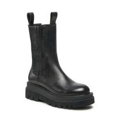 Botki GINO ROSSI. Czarne botki damskie Gino Rossi, bez obcasa, na słupku, bez zapięcia. Za 238.99 zł.