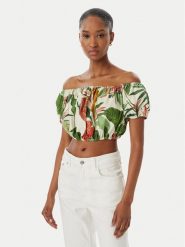 Guess Bluzka W6GHA1 W2447 Zielony Regular Fit. Zielone bluzki damskie Guess, xs, z aplikacjami, ze lnu, bez kołnierzyka, bez ramiączek. Za 344.99 zł.