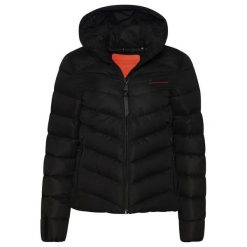 Damska kurtka z kapturem z mikrofibry Superdry. Czarne kurtki damskie Superdry, na zimę, l, z aplikacjami, z gumy, z kapturem. Za 476.95 zł.