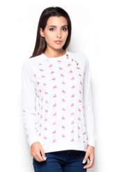 Bluza z Wzorzystym Przodem we Flamingi. Białe bluzy damskie Katrus, l, bez wzorów, z materiału, bez kaptura. Za 189.00 zł.
