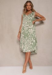 Zielona Sukienka z Bawełny z Motywem Paisley Zivanae. Zielone sukienki damskie Renee, bez wzorów, z bawełny, eleganckie, bez ramiączek. W wyprzedaży za 55.99 zł.