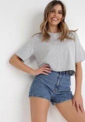 Jasnoszary T-shirt Rheniala. Szare t-shirty damskie Born2be, l, bez wzorów, z bawełny, bez kołnierzyka. Za 29.99 zł.