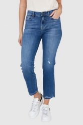 7 FOR ALL MANKIND Niebieskie jeansy z przetarciami i szeroką nogawką THE STRAIGHT CROP SLIM ILLUSION Outline. Niebieskie jeansy damskie 7 for all mankind. W wyprzedaży za 549.99 zł.