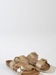 BACKSUN Klapki "Belize" w kolorze złotym rozmiar: 37. Żółte klapki damskie Backsun, bez wzorów, z materiału, z otwartym noskiem, bez obcasa, bez zapięcia. Za 130.99 zł.