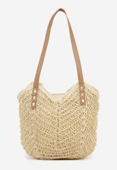 Beżowa Torebka na Ramię z Plecionki w Stylu Boho Liramirae. Brązowe shopper bag Born2be, na ramię, bez dodatków. Za 79.99 zł.