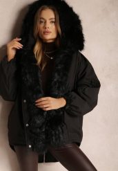 Czarna Kurtka Parka Oversize z Futerkiem Horelle. Czarne kurtki damskie Renee, na zimę, l, z tkaniny, bez kaptura. Za 359.99 zł.