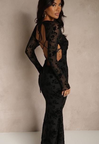 Czarna Sukienka VICES Bodycon z Siateczki Ozdobionej Wzorem w Kwiaty Rivita. Czarne sukienki damskie Renee, z aplikacjami, eleganckie, bez ramiączek. Za 139.99 zł.