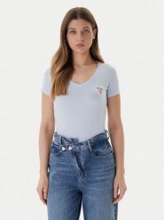 Guess T-Shirt W2YI45 J1314 Błękitny Slim Fit. Niebieskie t-shirty damskie Guess, m, z aplikacjami, z bawełny, bez kołnierzyka. Za 129.99 zł.