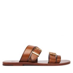 Klapki Polo Ralph Lauren. Brązowe klapki damskie Polo Ralph Lauren, bez wzorów, bez obcasa, bez zapięcia. Za 1,499.00 zł.