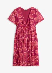 Sukienka z dżersejowej siateczki. Czerwone sukienki damskie bonprix, bez wzorów, z dżerseju, eleganckie, bez ramiączek. Za 64.99 zł.