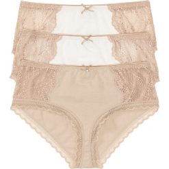 Figi panty z koronką (3 pary) bonprix biel wełny - cielisty. Białe bokserki damskie bonprix, w koronkowe wzory, z koronki. Za 38.97 zł.