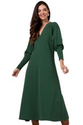 Długa sukienka dzianinowa z dekoltem V kimonowa zielona. Zielone sukienki damskie Sukienki.shop, bez wzorów, z dzianiny, sportowe, bez ramiączek. Za 289.00 zł.
