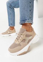 Ciemnobeżowe Sneakersy na Grubej Podeszwie Angusta. Brązowe obuwie sportowe damskie Born2be, bez zapięcia. Za 109.99 zł.