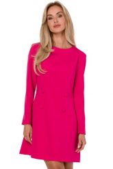 Elegancka sukienka trapezowa dwurzędowa różowa. Czerwone sukienki damskie MOE, bez wzorów, biznesowe, bez ramiączek. Za 339.00 zł.