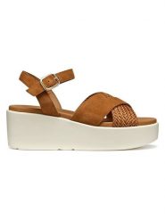 Geox Skórzane sandały "Xand" w kolorze jasnobrązowym na koturnie rozmiar: 40. Brązowe sandały damskie Geox, bez wzorów, z materiału, z otwartym noskiem, bez obcasa, na koturnie, bez zapięcia. Za 255.94 zł.