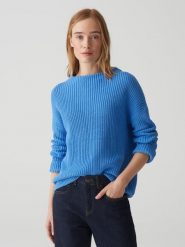 OPUS Sweter w kolorze niebieskim rozmiar: 40. Niebieskie swetry klasyczne damskie Opus, z bawełny, bez kołnierzyka. Za 172.89 zł.