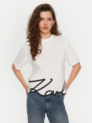 KARL LAGERFELD T-Shirt A1W17013 Biały Regular Fit. Białe t-shirty damskie KARL LAGERFELD, s, bez wzorów, z bawełny, bez kołnierzyka. Za 329.99 zł.