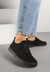 Czarne Sneakersy z Ażurowymi Wycięciami Telanoria. Czarne obuwie sportowe damskie Renee, na lato, z jeansu, bez zapięcia. Za 49.99 zł.