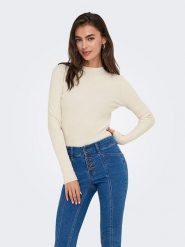 ONLY Koszulka w kolorze kremowym rozmiar: XL. Brązowe koszulki damskie Only, xl, bez wzorów, prążkowane, bez kołnierzyka, bez ramiączek. Za 87.81 zł.