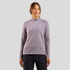 Bluza techniczna damska ODLO Essential Light Mid Layer 1/2 zip. Fioletowe bluzy damskie ODLO, bez wzorów, bez kaptura. Za 349.99 zł.