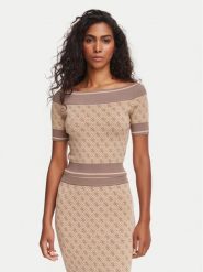 Guess Bluzka W6YR19 Z0962 Brązowy jasny Slim Fit. Brązowe bluzki damskie Guess, s, z aplikacjami, z syntetyku, bez kołnierzyka, bez ramiączek. Za 344.99 zł.