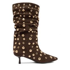 Botki Eva Minge. Brązowe botki damskie Eva Minge, bez obcasa, na szpilce, bez zapięcia. Za 649.99 zł.