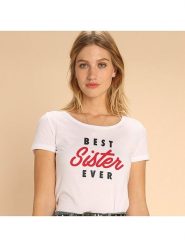 WOOOP Koszulka "Best Sister Ever" w kolorze białym rozmiar: S. Białe koszulki damskie Wooop, s, bez wzorów, z bawełny, bez kołnierzyka, bez ramiączek. Za 74.81 zł.