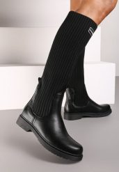 Czarne Płaskie Kozaki z Elastyczną Cholewką Hanine. Czarne kozaki damskie Renee, z jeansu, bez obcasa, na płaskiej podeszwie, bez zapięcia. Za 159.99 zł.