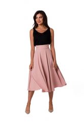 Rozkloszowana spódnica z wysokim stanem i kieszeniami różowa. Czerwone spódnice damskie Bewear, xxl, bez wzorów, eleganckie, midi. Za 319.00 zł.