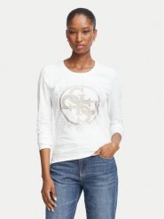 Guess Bluzka W6BI58 K7388 Biały Slim Fit. Białe bluzki damskie Guess, xl, z aplikacjami, z bawełny, bez kołnierzyka, bez ramiączek. Za 234.99 zł.