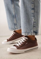 Brązowe Klasyczne Trampki do Kostki z Lamówką przy Podeszwie Kasiope. Brązowe trampki damskie Born2be, bez wzorów, z jeansu, bez zapięcia. Za 59.99 zł.