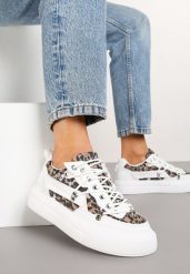 Białe Sneakersy ze Wzorem w Panterkę Doridi. Białe obuwie sportowe damskie Renee, z jeansu, bez zapięcia. Za 99.99 zł.