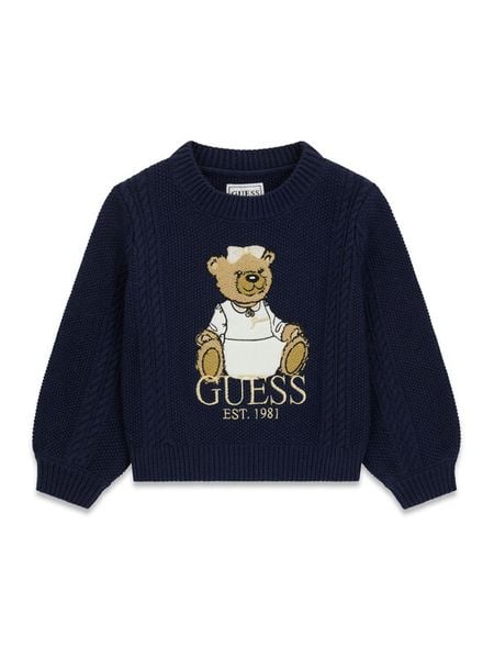 Guess Sweter K6BR07 Z1285 Granatowy Regular Fit. Niebieskie swetry dziewczęce Guess, z aplikacjami, bez kołnierzyka, bez ramiączek. Za 214.99 zł.