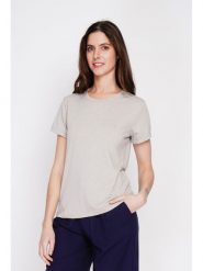 ASSUILI Koszulka w kolorze kremowym rozmiar: 40. Brązowe bluzki damskie Assuili, bez wzorów, bez kołnierzyka, bez ramiączek. Za 56.99 zł.