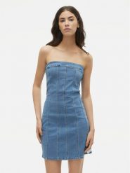 Vero Moda Sukienka jeansowa Zoie 10310272 Niebieski Slim Fit. Niebieskie sukienki damskie Vero Moda, bez wzorów, z bawełny, bez ramiączek. Za 99.99 zł.